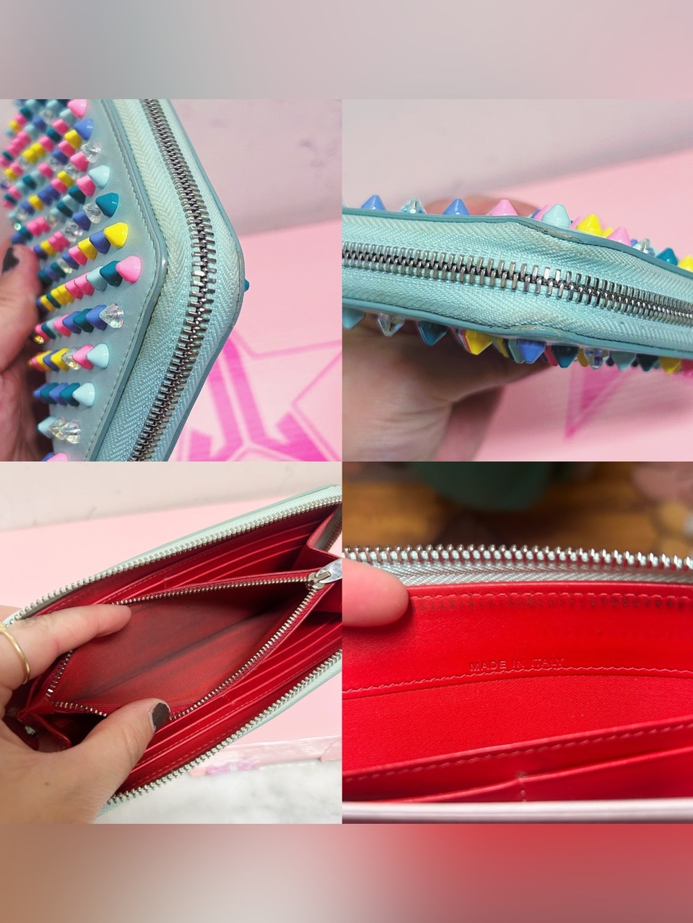 Authentic Christian Louboutin RARE Pastel Panettone Spike Continental Zip Wallet - Picture 10 of 13